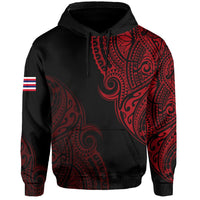 Personalized Hawaii Map Polynesian Warrior Ikaika Hoodie William Style Red - Polynesian Pride