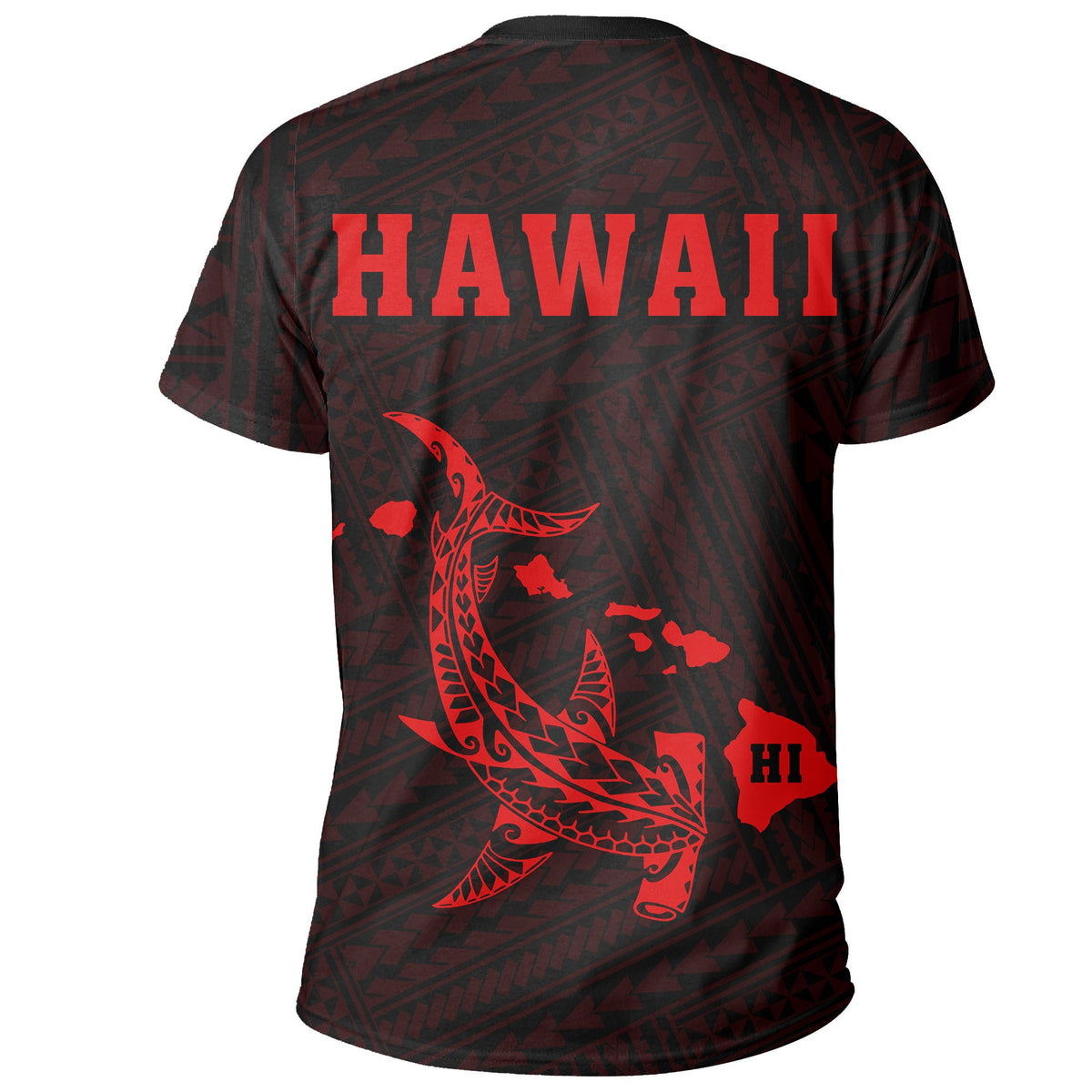 Hawaii Kakau Hammerhead Shark T Shirt Red - Polynesian Pride