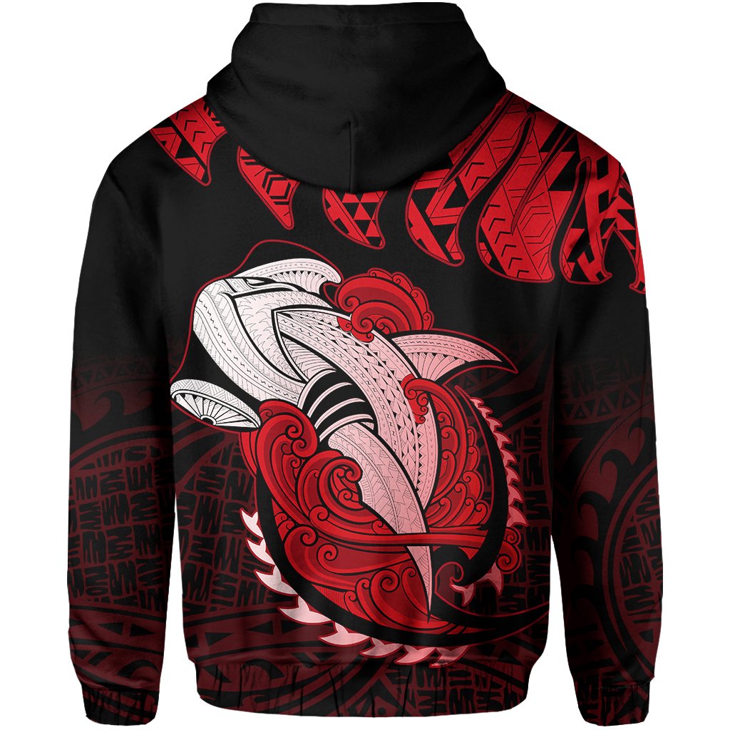 Hawaii Polynesian Aumakua Hammerhead Shark Hoodie Zip Cloud Style Red - Polynesian Pride