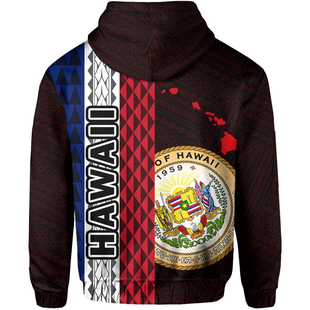 Polynesian Kakau Hawaii Flag Seal of Hawaii Zip Hoodie Red - Polynesian Pride