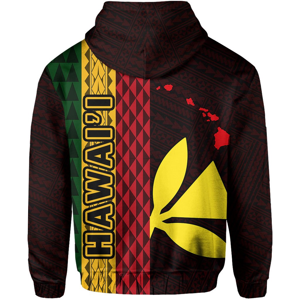Polynesian Kakau Kanaka Flag Map of Hawaii Zip Hoodie Red - Polynesian Pride