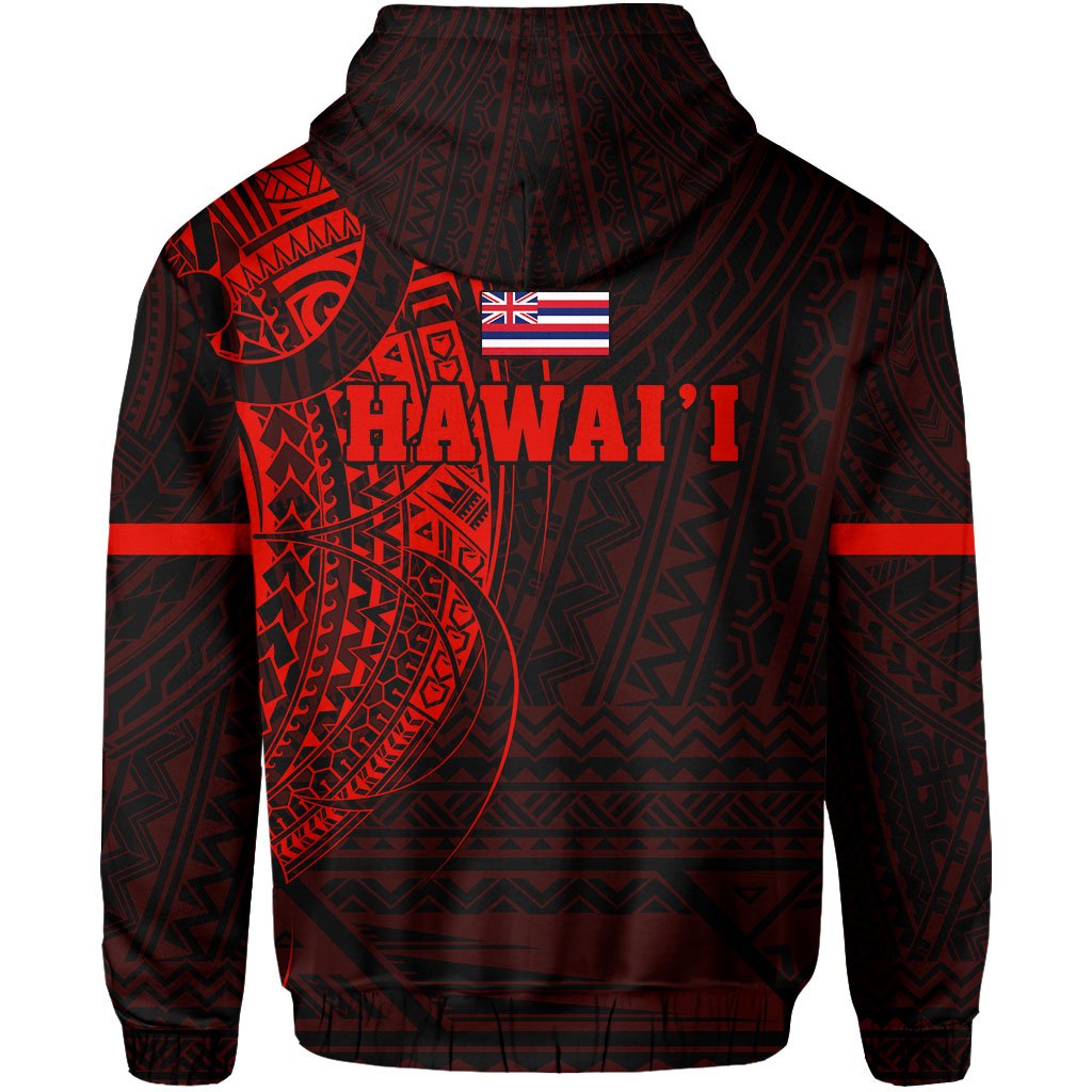 Polynesian Kakau Kanaka Flag of Hawaii Hoodie Red - Polynesian Pride
