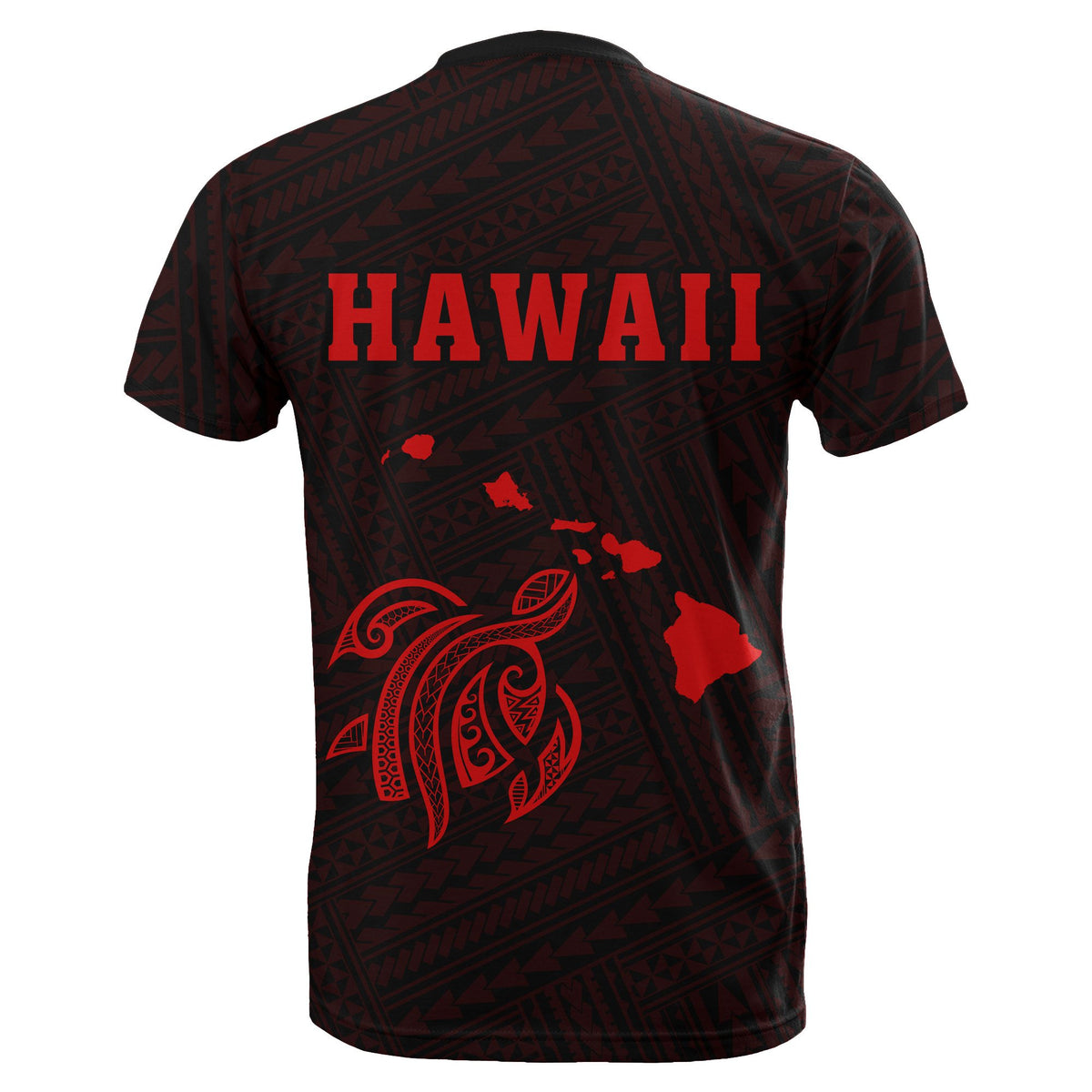 Hawaii Kakau Turtle Map T Shirt Red - Polynesian Pride