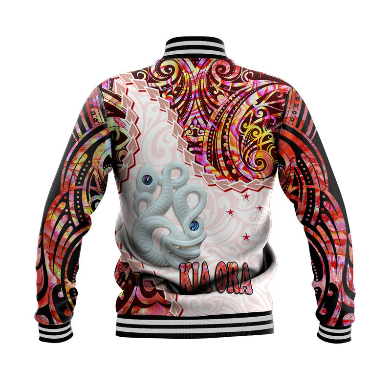 New Zealand Maori Baseball Jacket Aotearoa Manaia Red Paua Shell - Kia Ora LT9 - Polynesian Pride