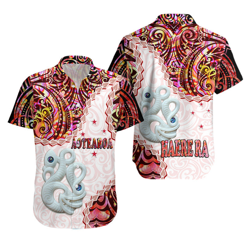 New Zealand Maori Hawaiian Shirt Aotearoa Manaia Red Paua Shell - Heare Ra LT9 Red - Polynesian Pride