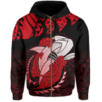 Hawaii Polynesian Aumakua Hammerhead Shark Hoodie Zip Cloud Style Red - Polynesian Pride