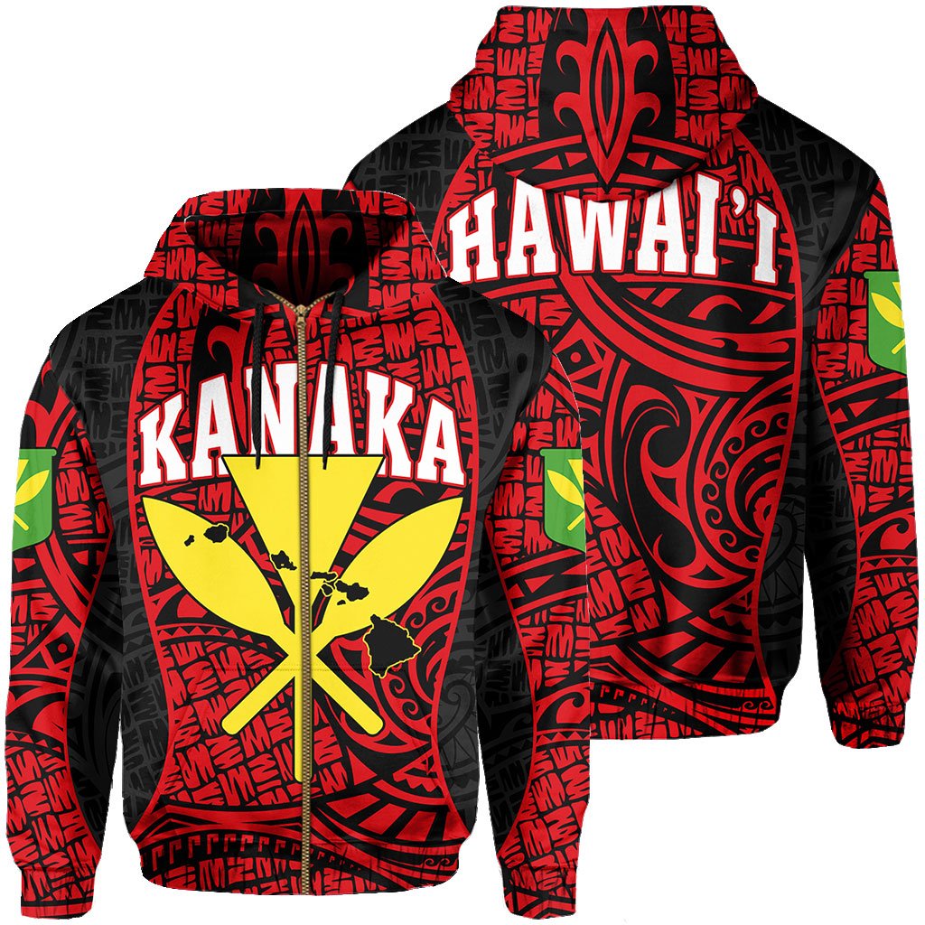 Polynesian Kanaka Maoli Hawaii Zip Hoodie Red Gel Style Unisex Red - Polynesian Pride