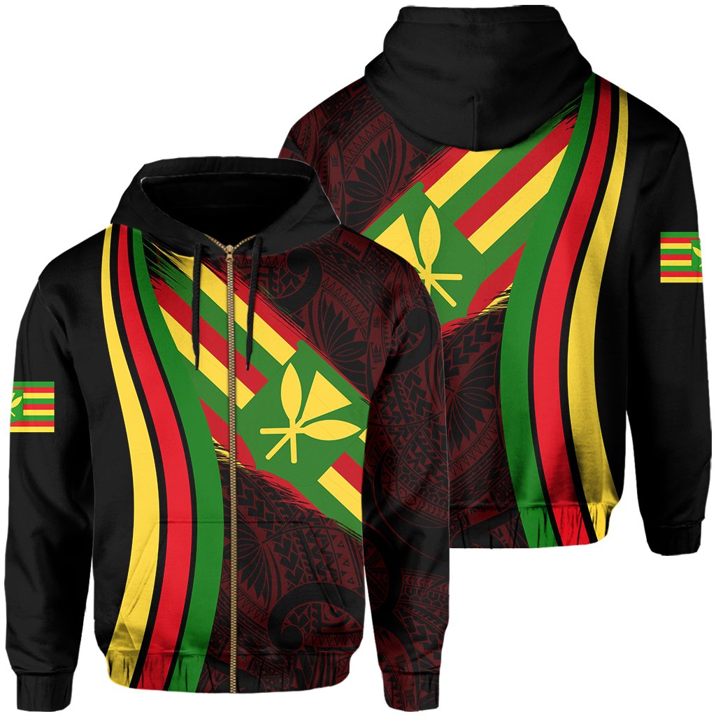Hawaii Polynesian Kanaka Flag Hoodie Zip Red Ten Style Unisex Beige - Polynesian Pride