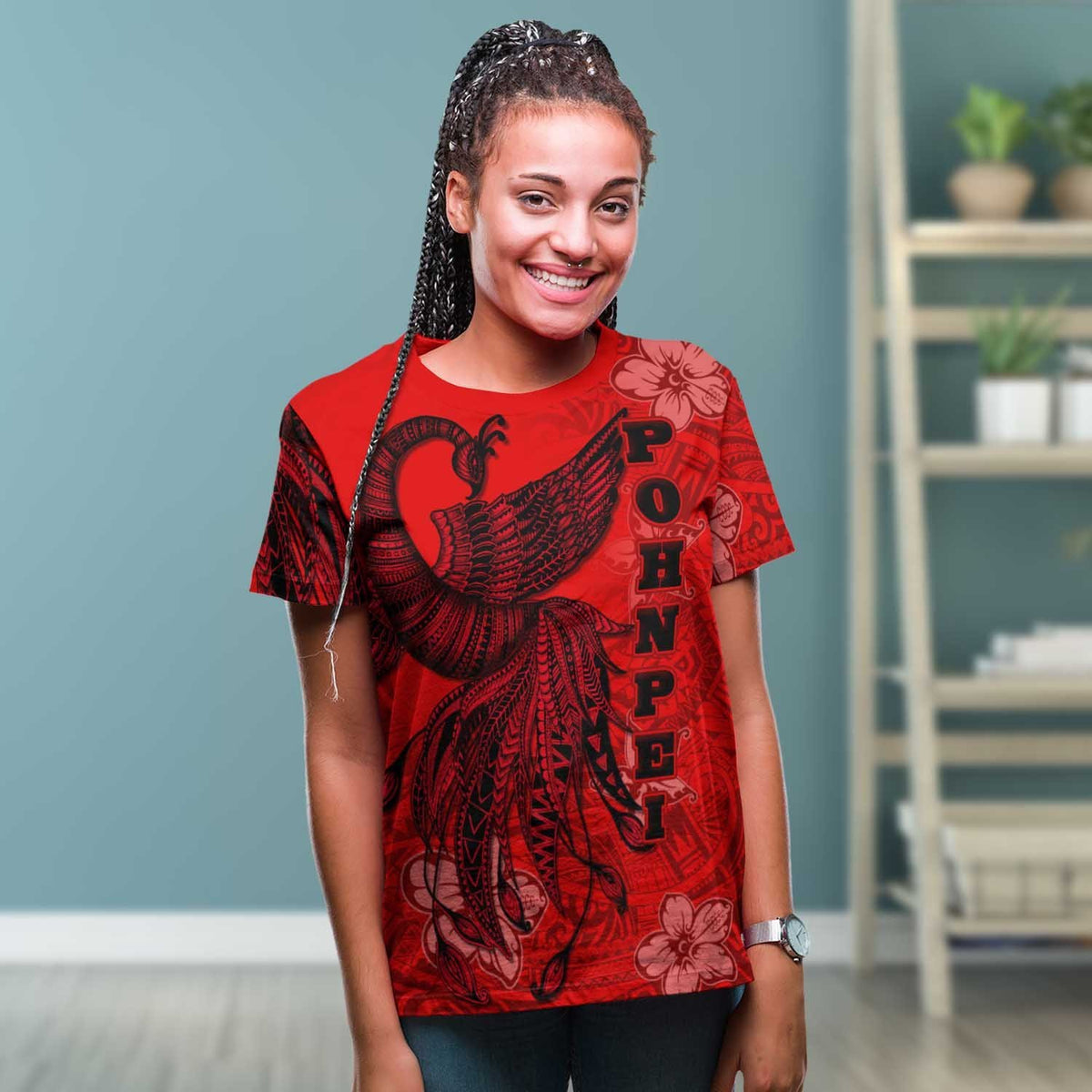 Pohnpei T Shirt Polynesian Phoenix Bird, Fairytales Bird Red - Polynesian Pride