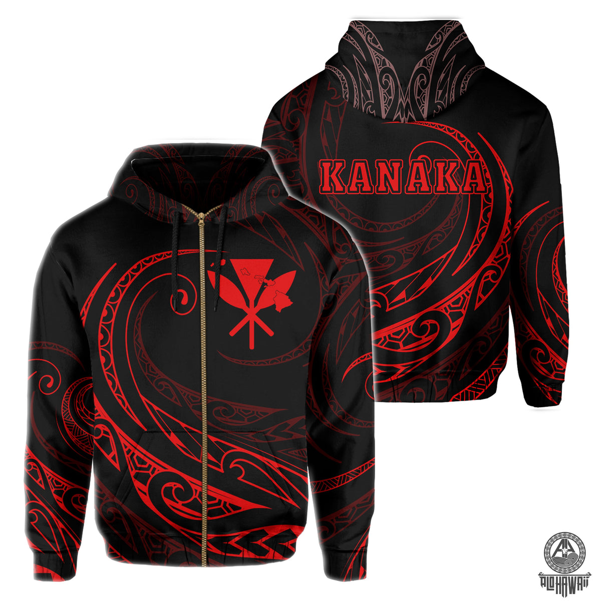 Kanaka Zipper Hoodie Frida Style Red Unisex Black - Polynesian Pride