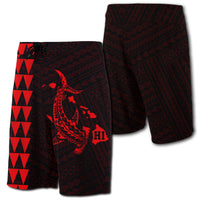 Hawaii Kakau Polynesian Hammerhead Shark Map Board Shorts - Red Men Red - Polynesian Pride