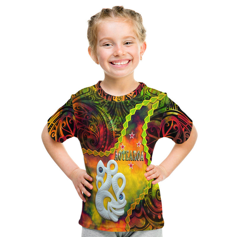 New Zealand Maori T Shirt Aotearoa Manaia Reggae Paua Shell Heare Ra LT9 Kid Reggae - Polynesian Pride