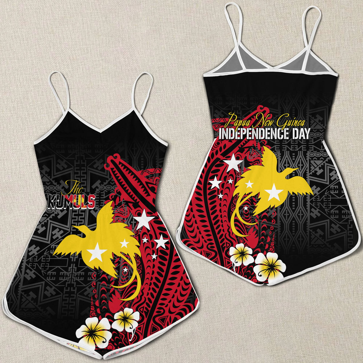 Papua New Guinea Independence Rompers PNG Kumuls - Tribal Crocodile LT7 Black - Polynesian Pride