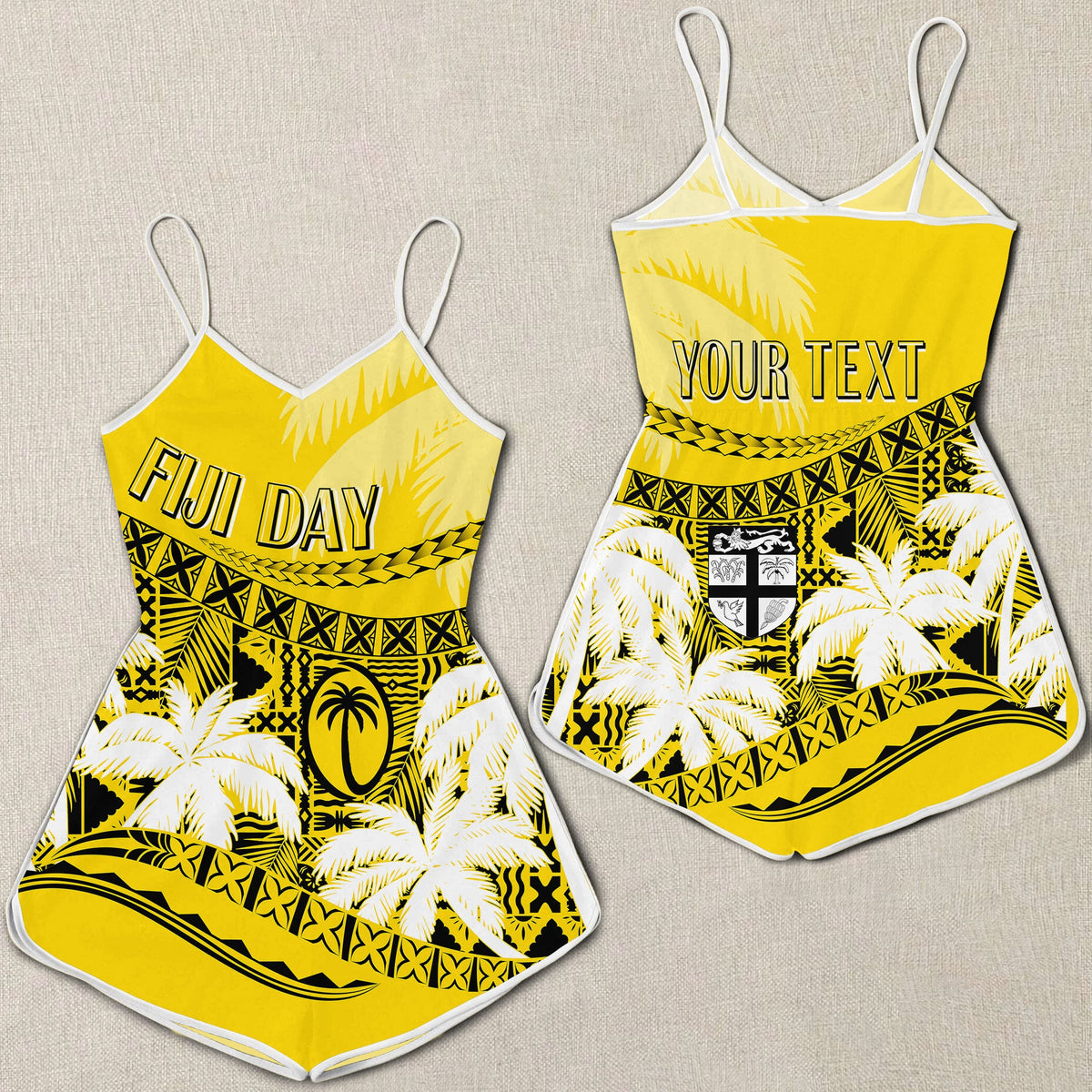 Personalised Fiji Day Rompers Flying Fijians Masi Kesa Style - Gold LT7 Gold - Polynesian Pride