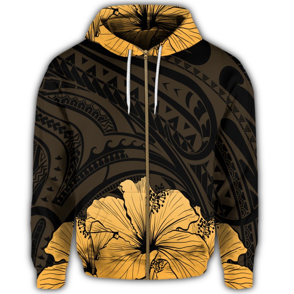 Royal Hibiscus Polynesian Tribal Golden Zip Hoodie - Polynesian Pride