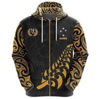 New Zealand Maori Lion Rugby Zip Hoodie Customized - Polynesian Pride