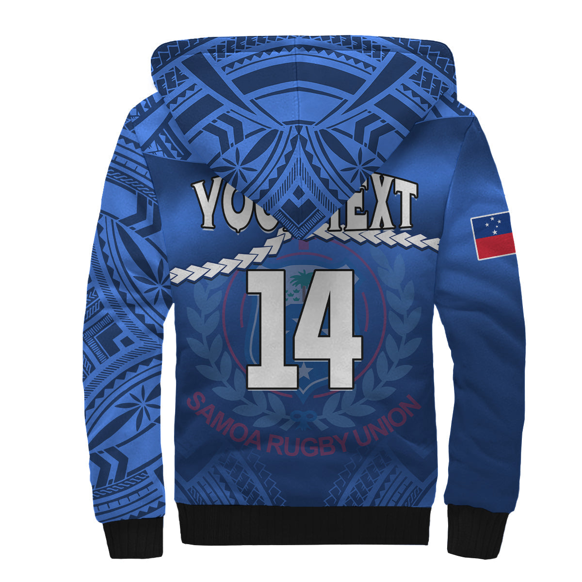 (Custom Text And Number) Samoa Rugby Sherpa Hoodie Manu Samoa Polynesian Hibiscus Blue Style LT14 - Polynesian Pride