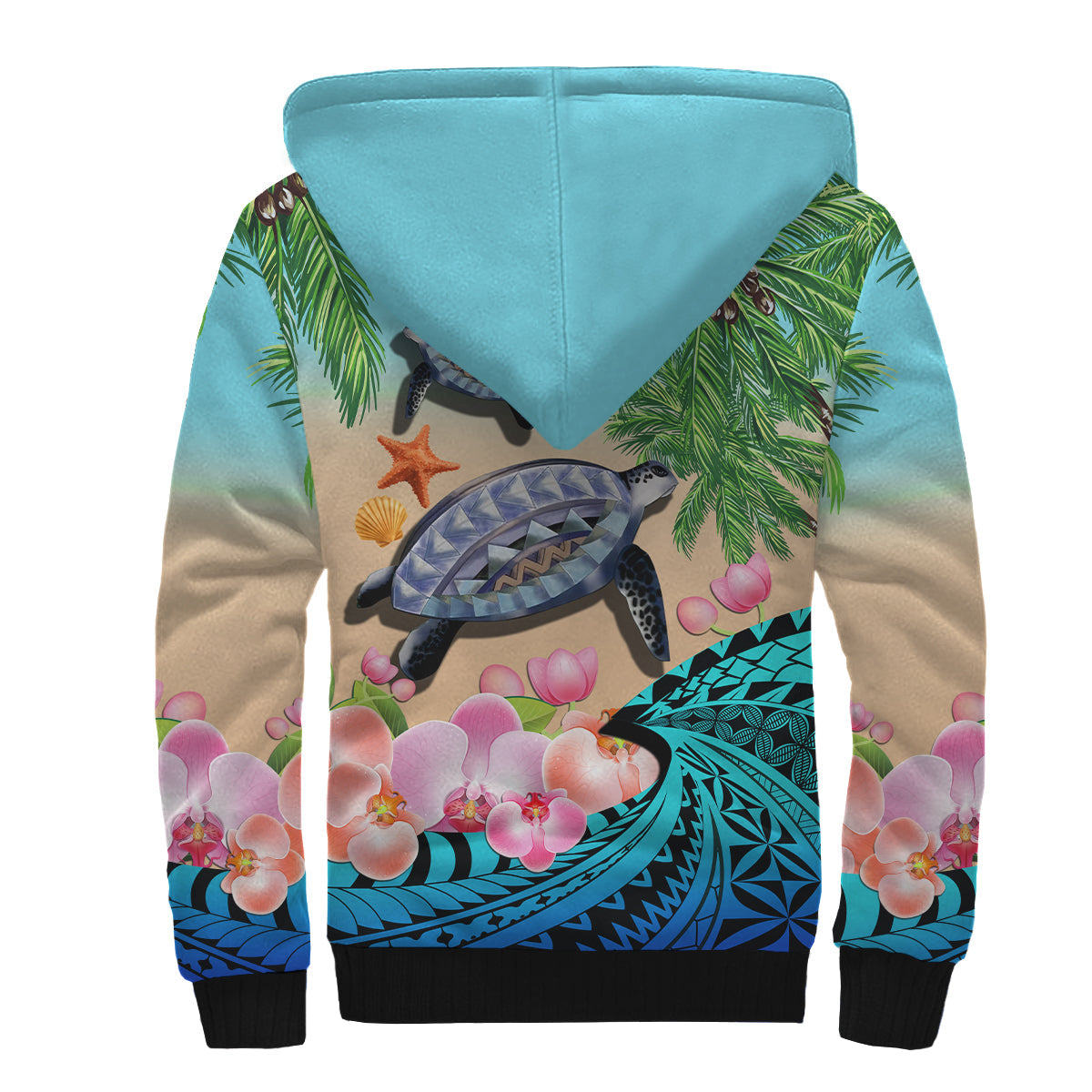 Polynesian Turtle Coconut Tree And Orchids Sherpa Hoodie LT14 - Polynesian Pride