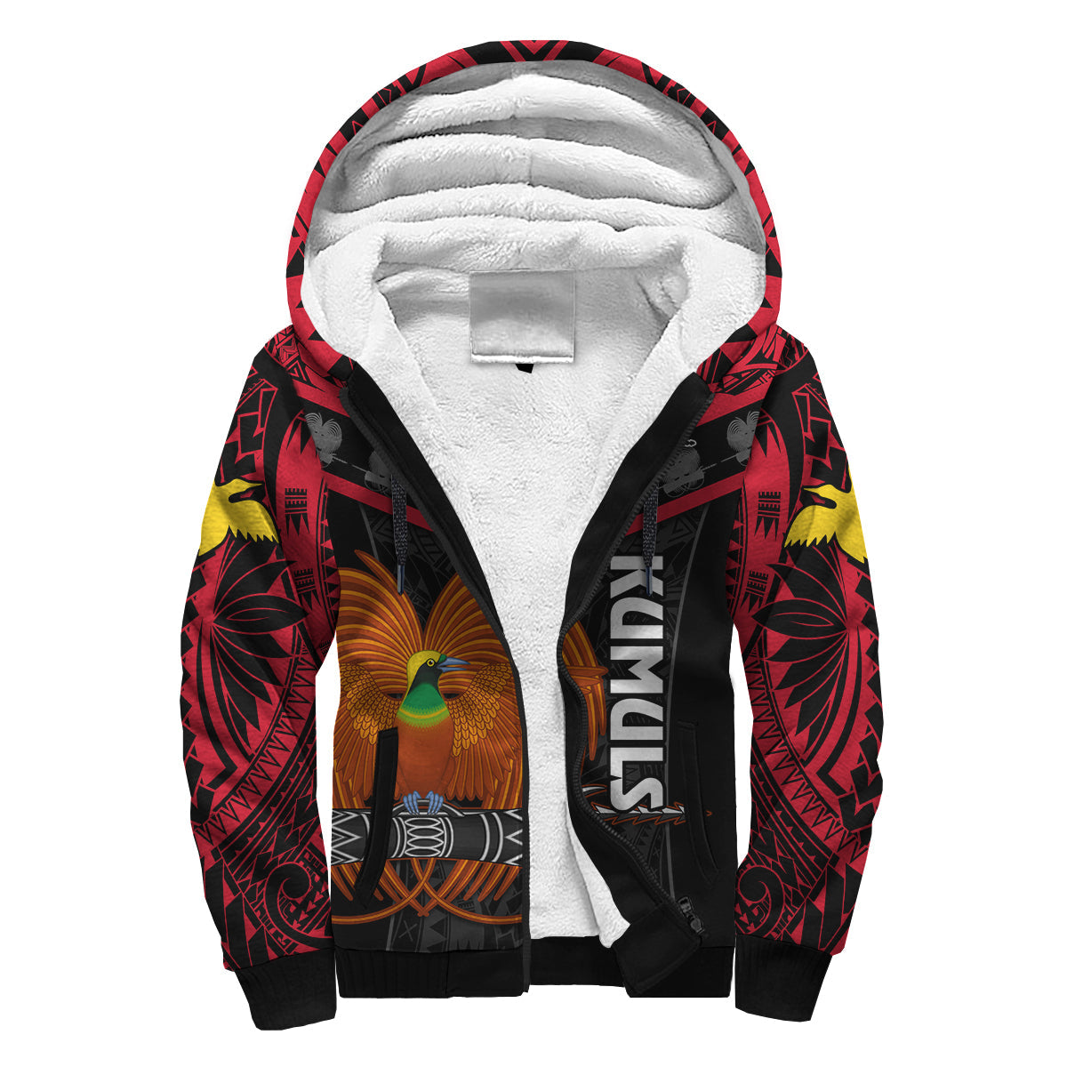 Papua New Guinea Rugby Sherpa Hoodie PNG Kumuls Bird Of Paradise Black LT14 Unisex Black - Polynesian Pride