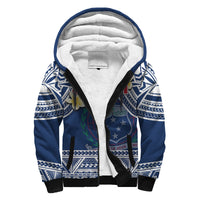 Samoa Sherpa Hoodie Samoan Plumeria Flowers Mix Polynesian Pattern LT14 Unisex Blue - Polynesian Pride