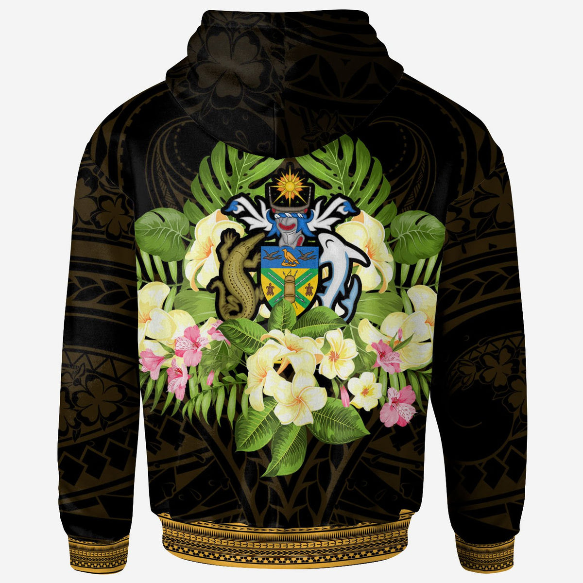Solomon Islands Zip Hoodie Polynesian Gold Patterns Collection - Polynesian Pride