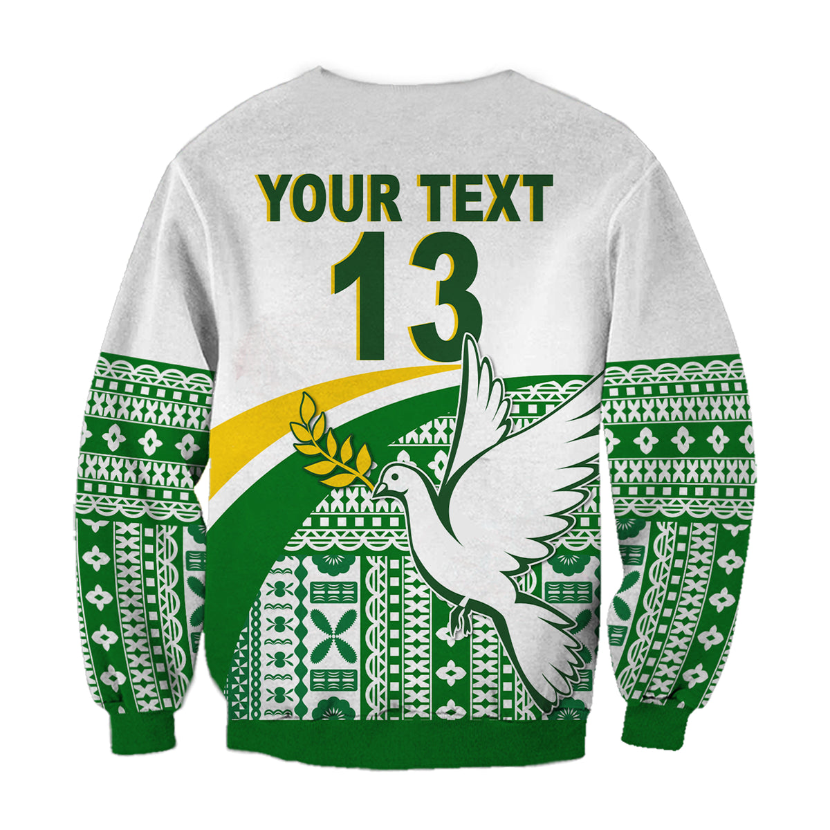 (Custom Text and Number) Tailevu Rugby Sweatshirt Fiji Rugby Tapa Pattern White LT13 - Polynesian Pride