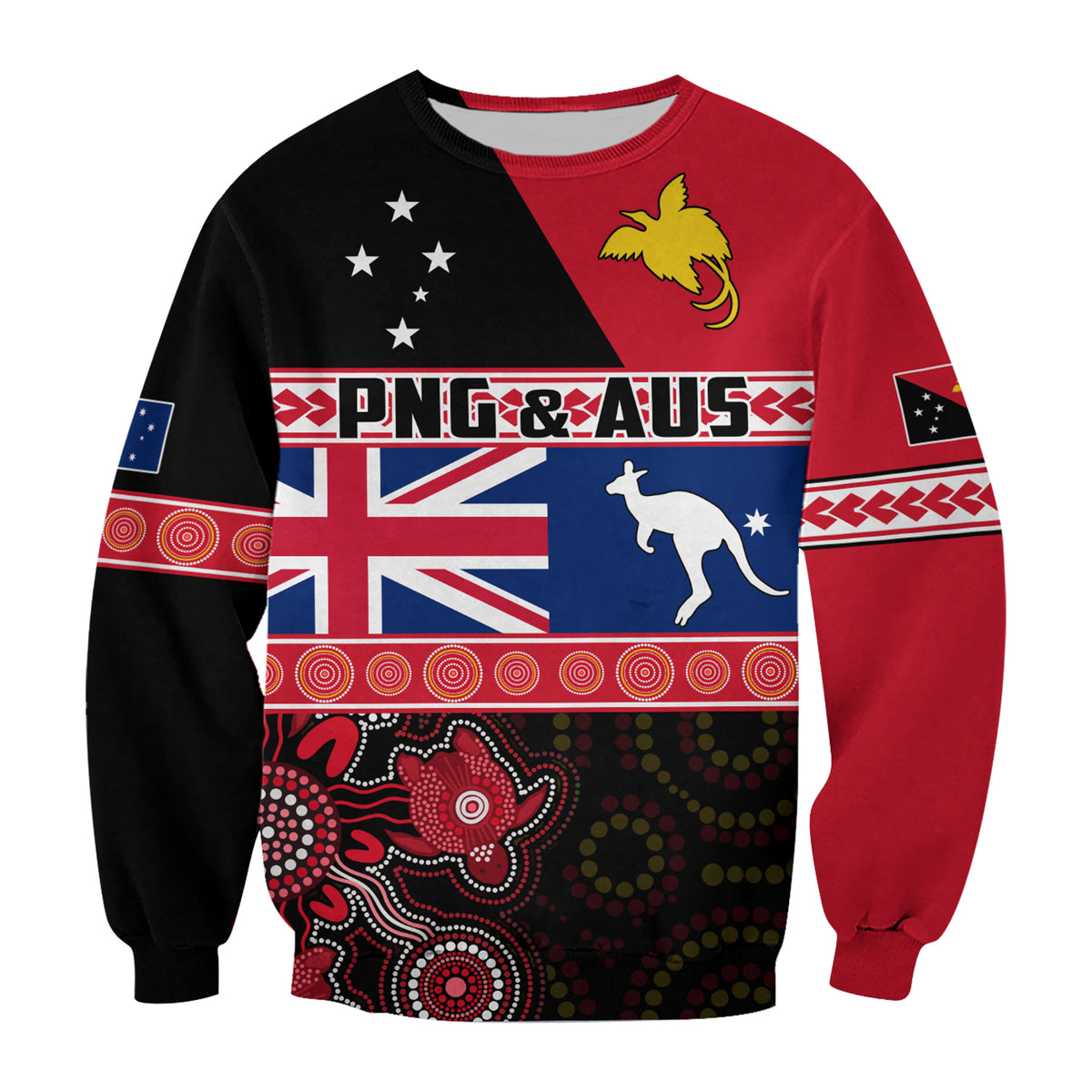 Papua New Guinea and Australia Sweatshirt Aboriginal PNG and AUS LT13 Unisex Black - Polynesian Pride