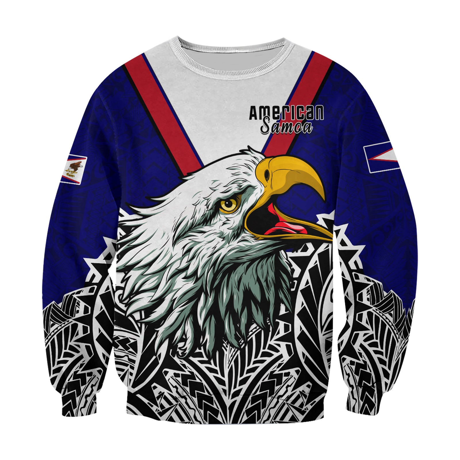 American Samoa Sweatshirt Bald Eagle Mix Polynesian LT13 Unisex Blue - Polynesian Pride