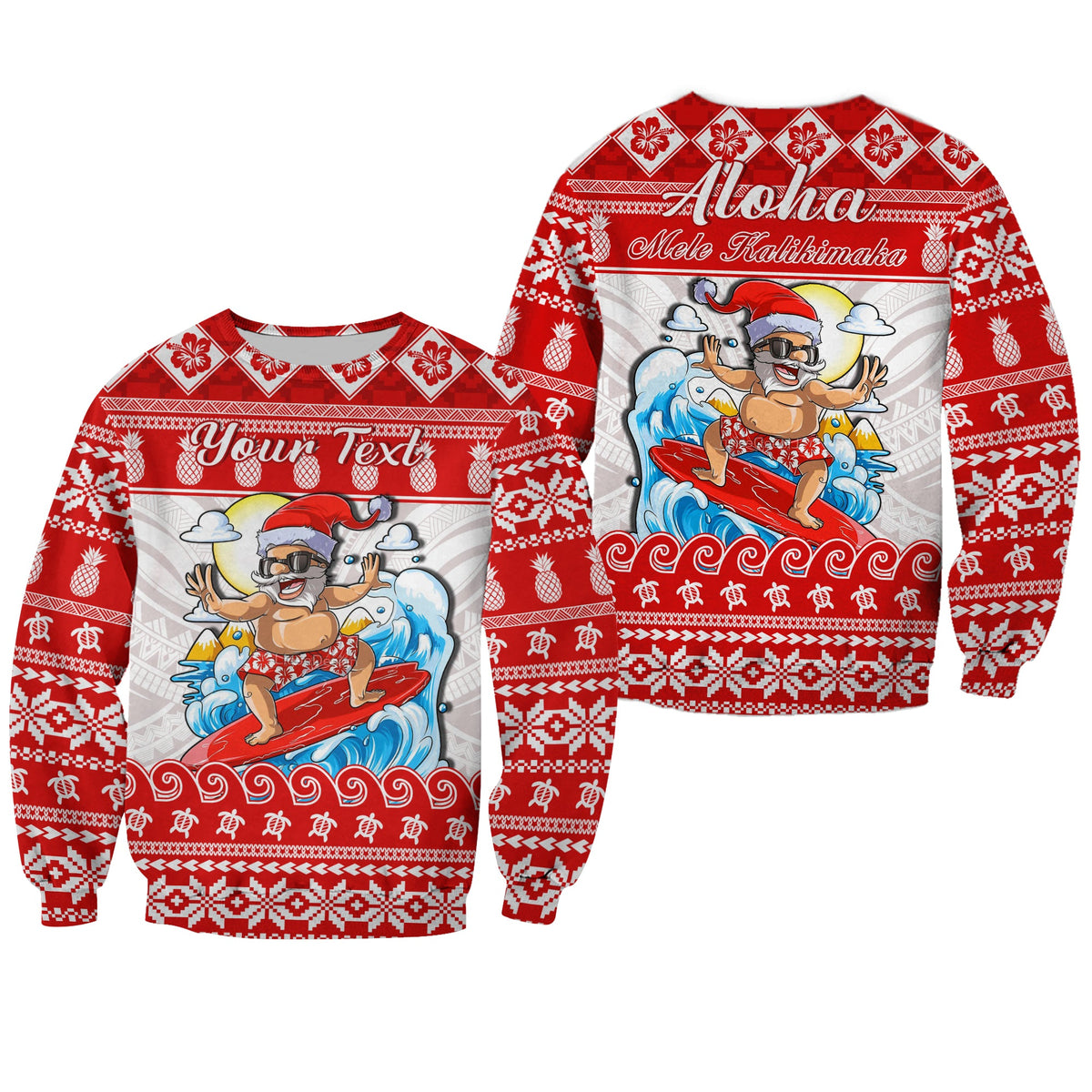 Custom Personalised Hawaii Christmas Sweatshirt Surfing Santa Mele Kalikimaka Polynesian LT14 Unisex Red - Polynesian Pride
