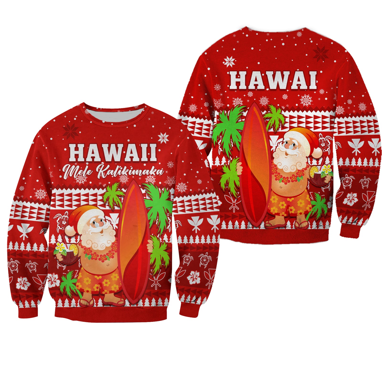 Mele Kalikimaka Sweatshirt Santa Claus Hawaii Christmas LT13 Unisex Red - Polynesian Pride