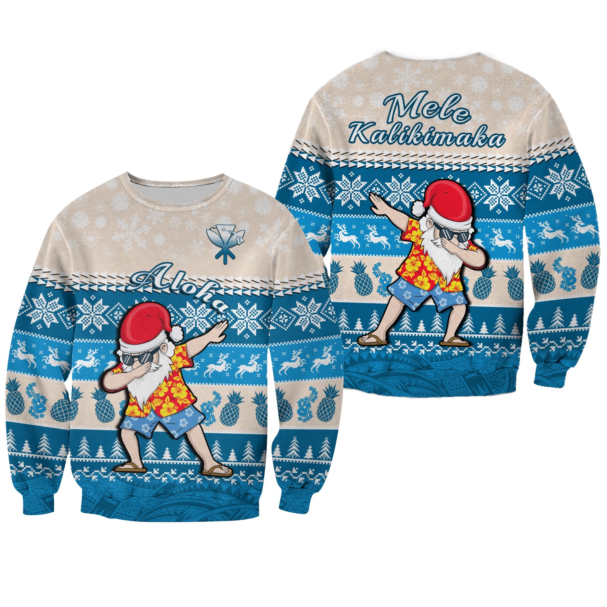 Hawaii Mele Kalikimaka Sweatshirt Dabbing Santa Blue Merry Christmas LT14 Unisex Blue - Polynesian Pride