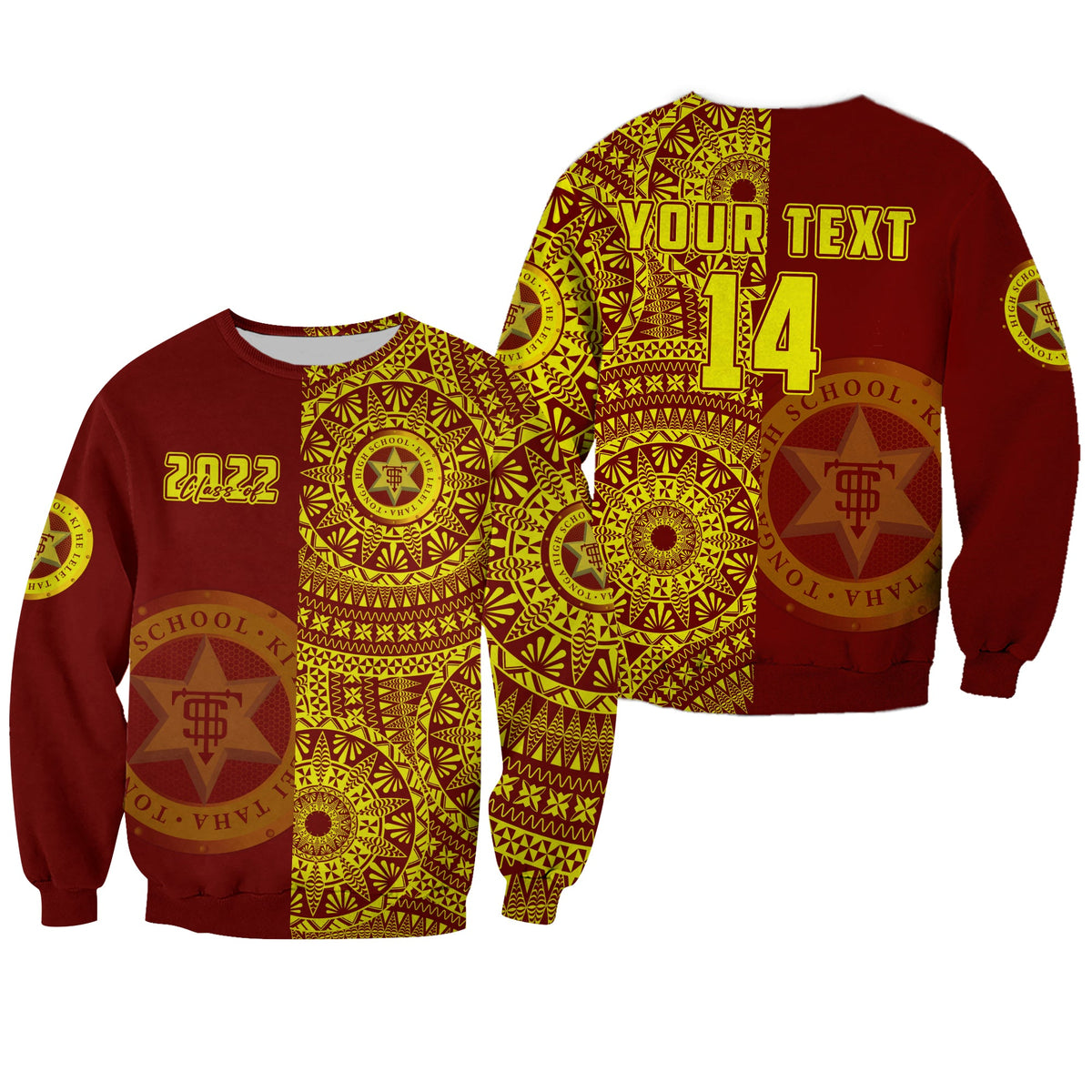 (Custom Text And Number) Tonga High School Sweatshirt Class Of Year Tongan Ngatu Pattern LT14 Unisex Red - Polynesian Pride