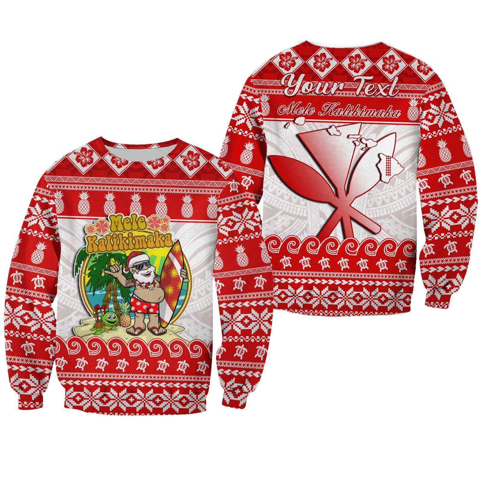 Custom Personalised Hawaii Christmas Sweatshirt Kanaka Polynesian Santa Claus Mele Kalikimaka LT14 Unisex Red - Polynesian Pride