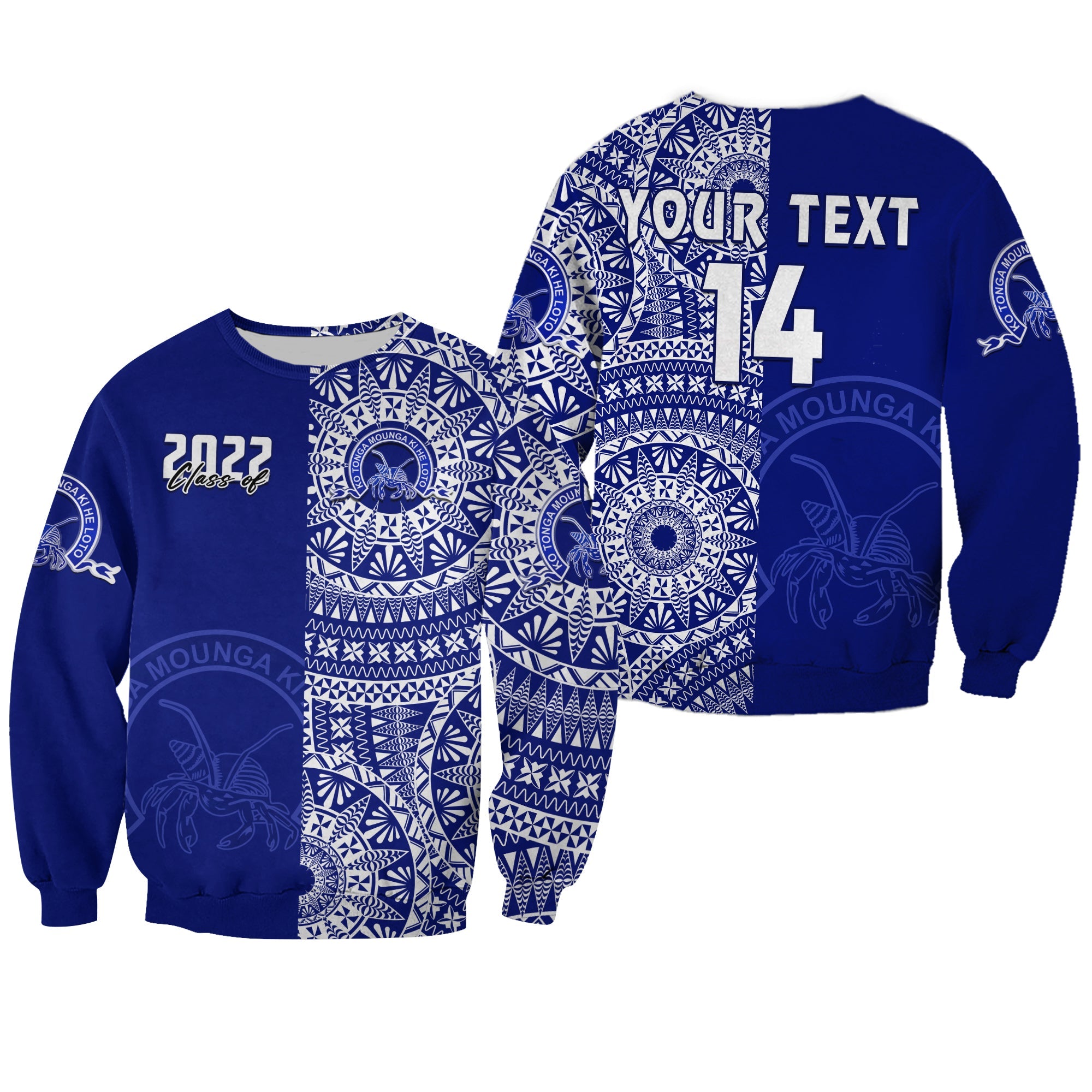 (Custom Text And Number) Queen Salote Tonga College Sweatshirt Class Of Year Tongan Ngatu Pattern LT14 Unisex Blue - Polynesian Pride