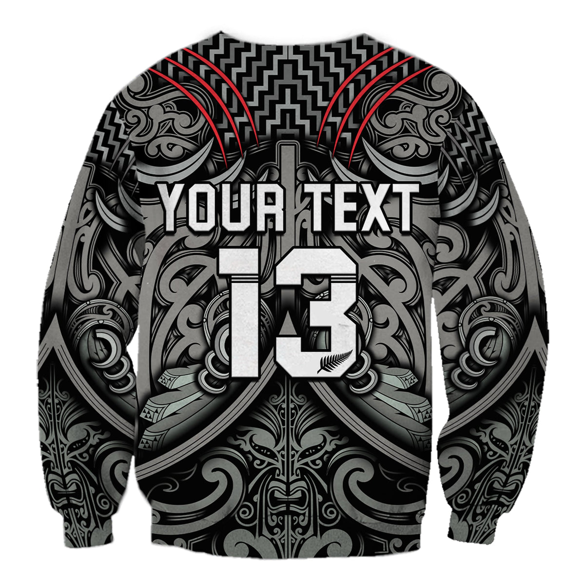 (Custom Text and Number) New Zealand Silver Fern Rugby Sweatshirt All Black NZ Maori Pattern LT13 - Polynesian Pride