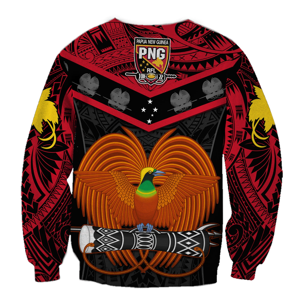 Papua New Guinea Rugby Sweatshirt PNG Kumuls Bird Of Paradise Black LT14 - Polynesian Pride