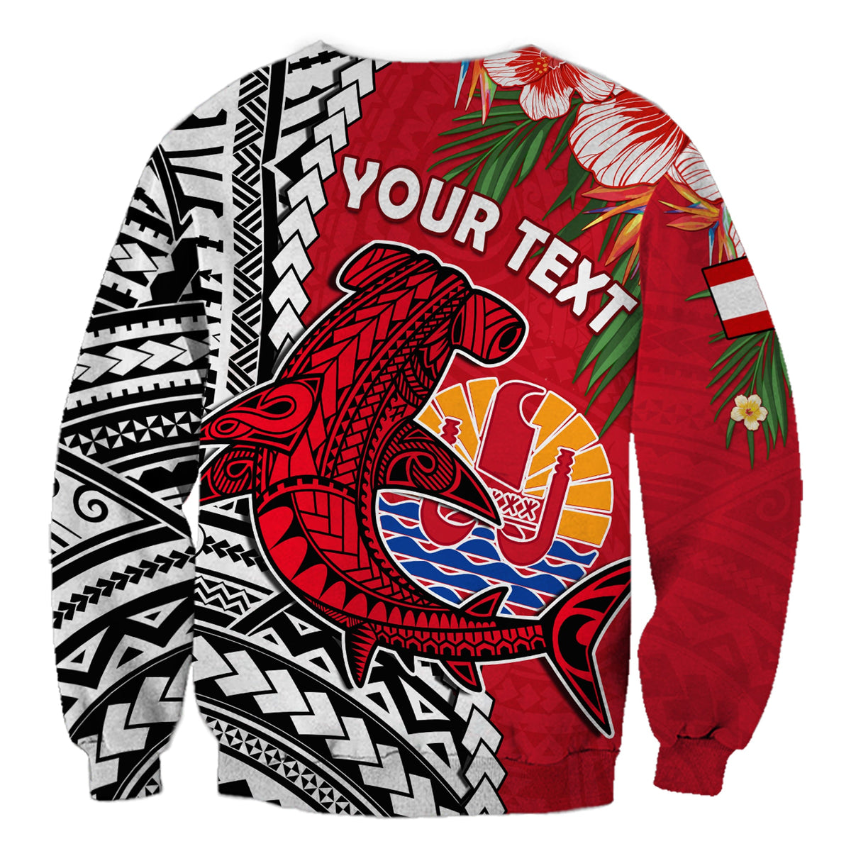 (Custom Personalised) Tahiti Islands Sweatshirt Polynesian Shark Mix Tropical Flowers LT14 - Polynesian Pride