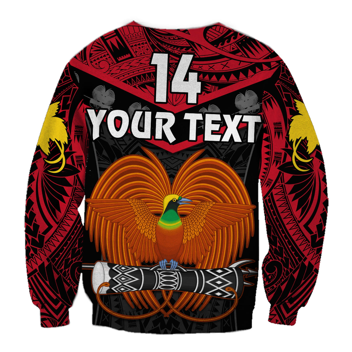 (Custom Text And Number) Papua New Guinea Rugby Sweatshirt PNG Kumuls Bird Of Paradise Black LT14 - Polynesian Pride