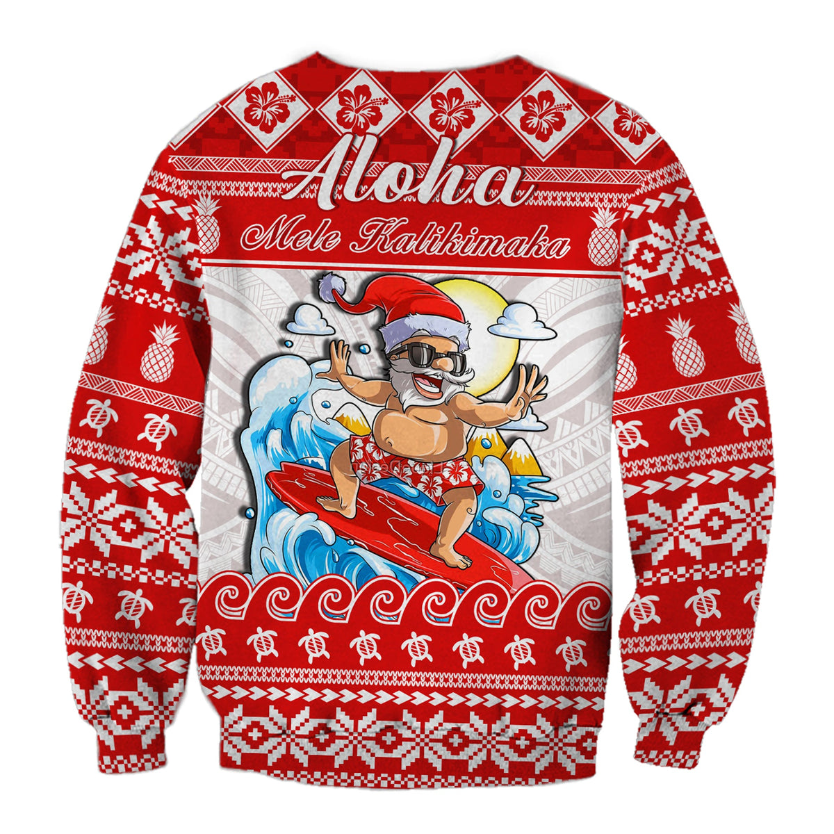 Custom Personalised Hawaii Christmas Sweatshirt Surfing Santa Mele Kalikimaka Polynesian LT14 - Polynesian Pride