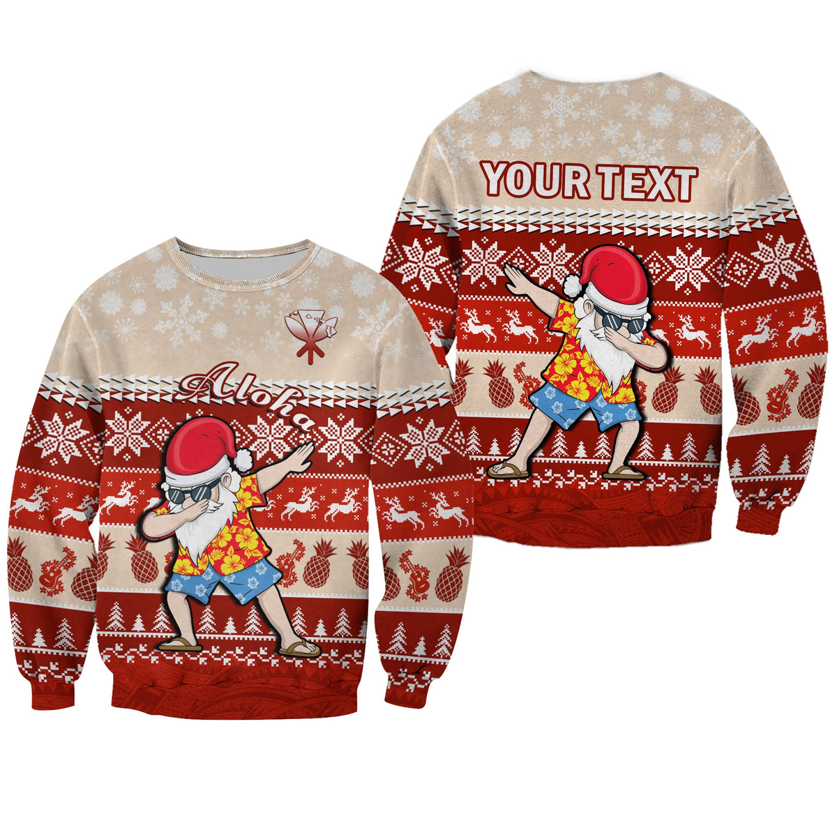 (Custom Personalised) Hawaii Mele Kalikimaka Sweatshirt Dabbing Santa Red Merry Christmas LT14 Unisex Red - Polynesian Pride