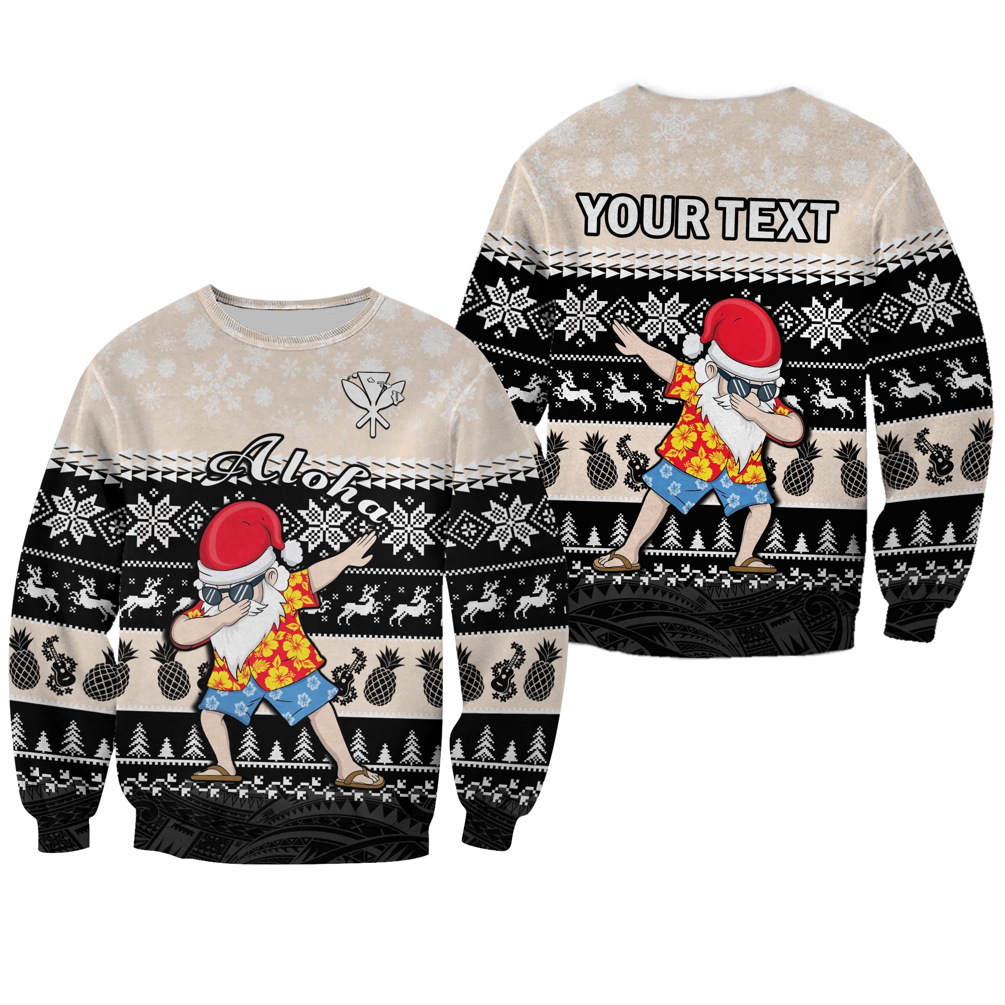 (Custom Personalised) Hawaii Mele Kalikimaka Sweatshirt Dabbing Santa Black Merry Christmas LT14 Unisex Black - Polynesian Pride