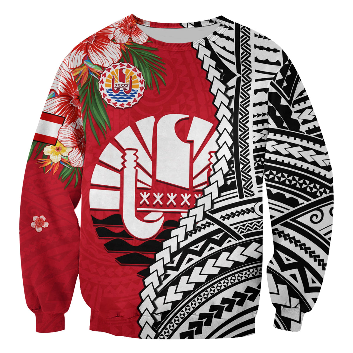 (Custom Personalised) Tahiti Islands Sweatshirt Polynesian Shark Mix Tropical Flowers LT14 - Polynesian Pride