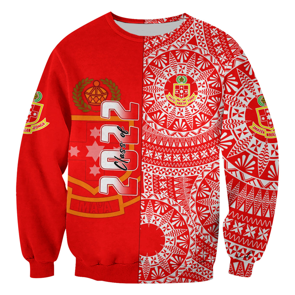 (Custom Text And Number) Kolisi Tonga High School Sweatshirt Class Of Year Tongan Ngatu Pattern LT14 - Polynesian Pride