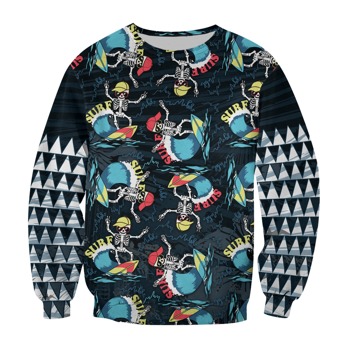 Hawaii Skeleton Surf Sweatshirt Halloween Hawaiian Tribal LT13 Unisex Black - Polynesian Pride
