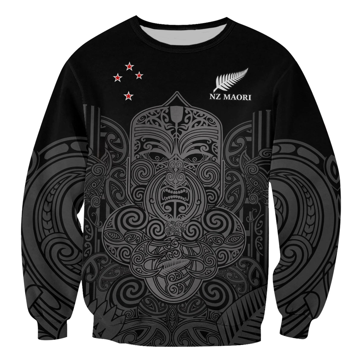 New Zealand Tiki Rugby Sweatshirt NZ Maori Koru Pattern LT14 Unisex Black - Polynesian Pride