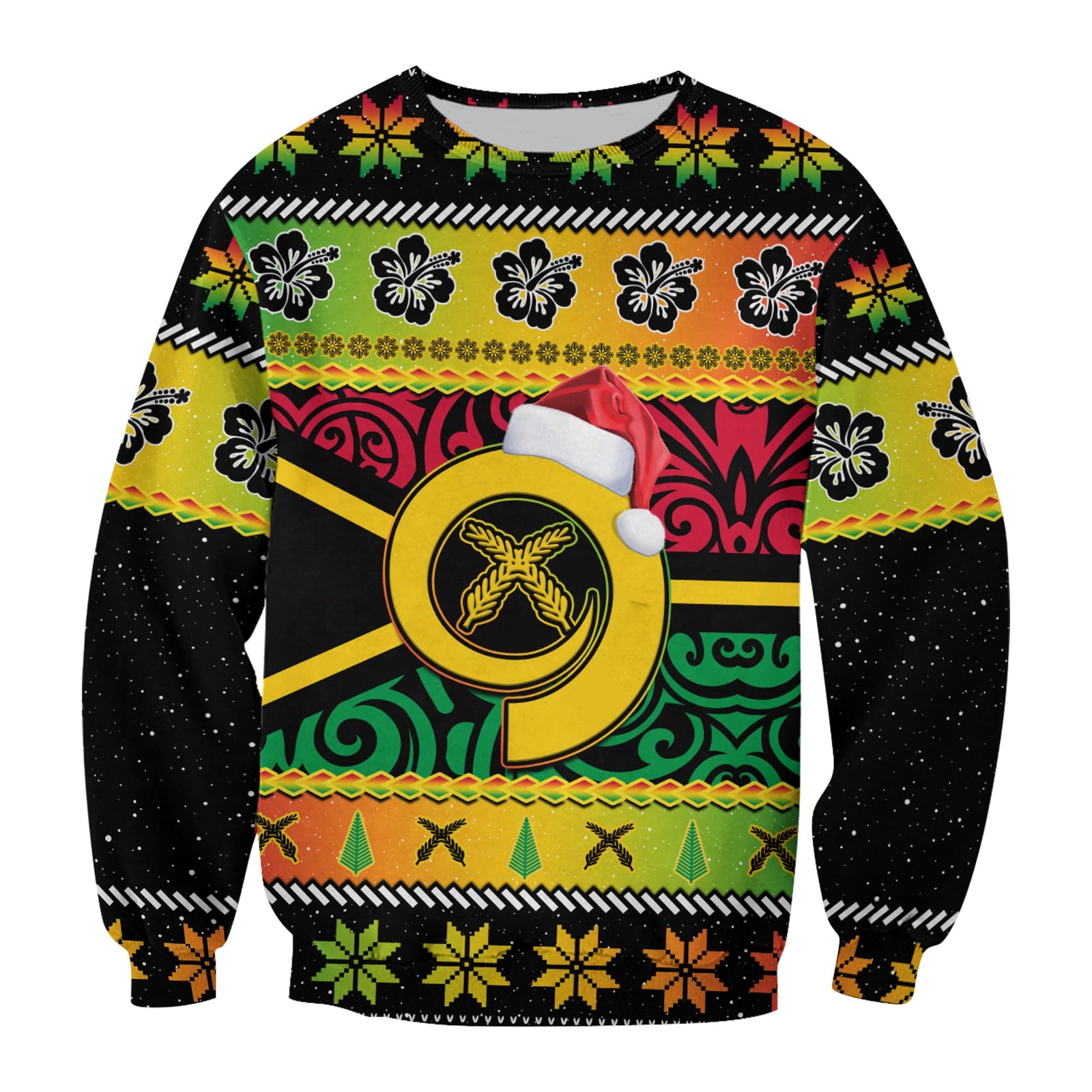 Vanuatu Christmas Sweatshirt Pig Tusk Polynesian Joyeux Noel Flag Art LT14 Unisex Reggae - Polynesian Pride