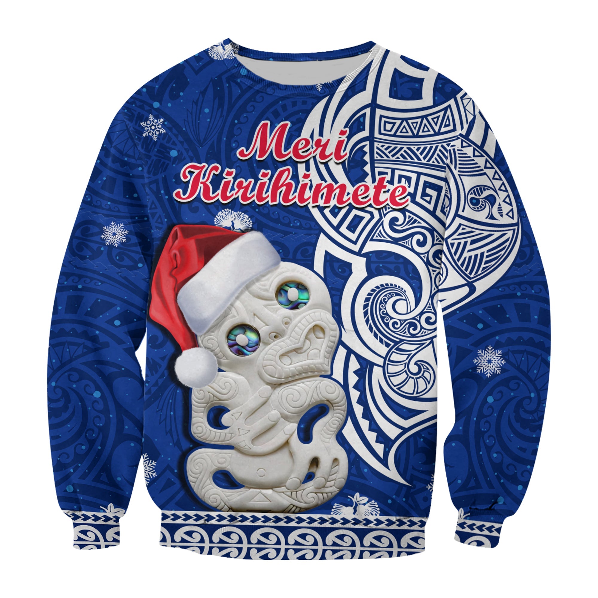 New Zealand Christmas Sweatshirt Hei Tiki Blue Pohutukawa Meri Kirihimete LT14 Unisex Blue - Polynesian Pride
