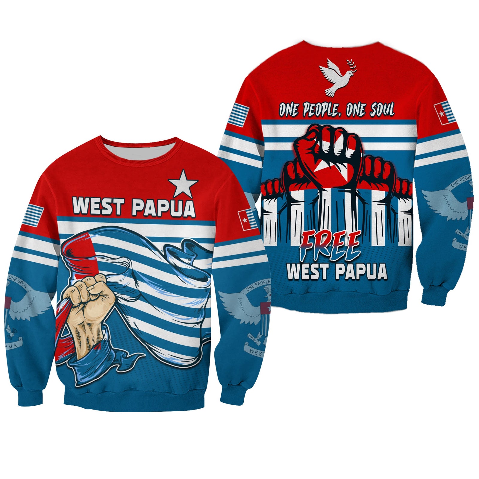 Football Sweatshirt One People One Soul Strong West Papuan LT13 Unisex Blue - Polynesian Pride