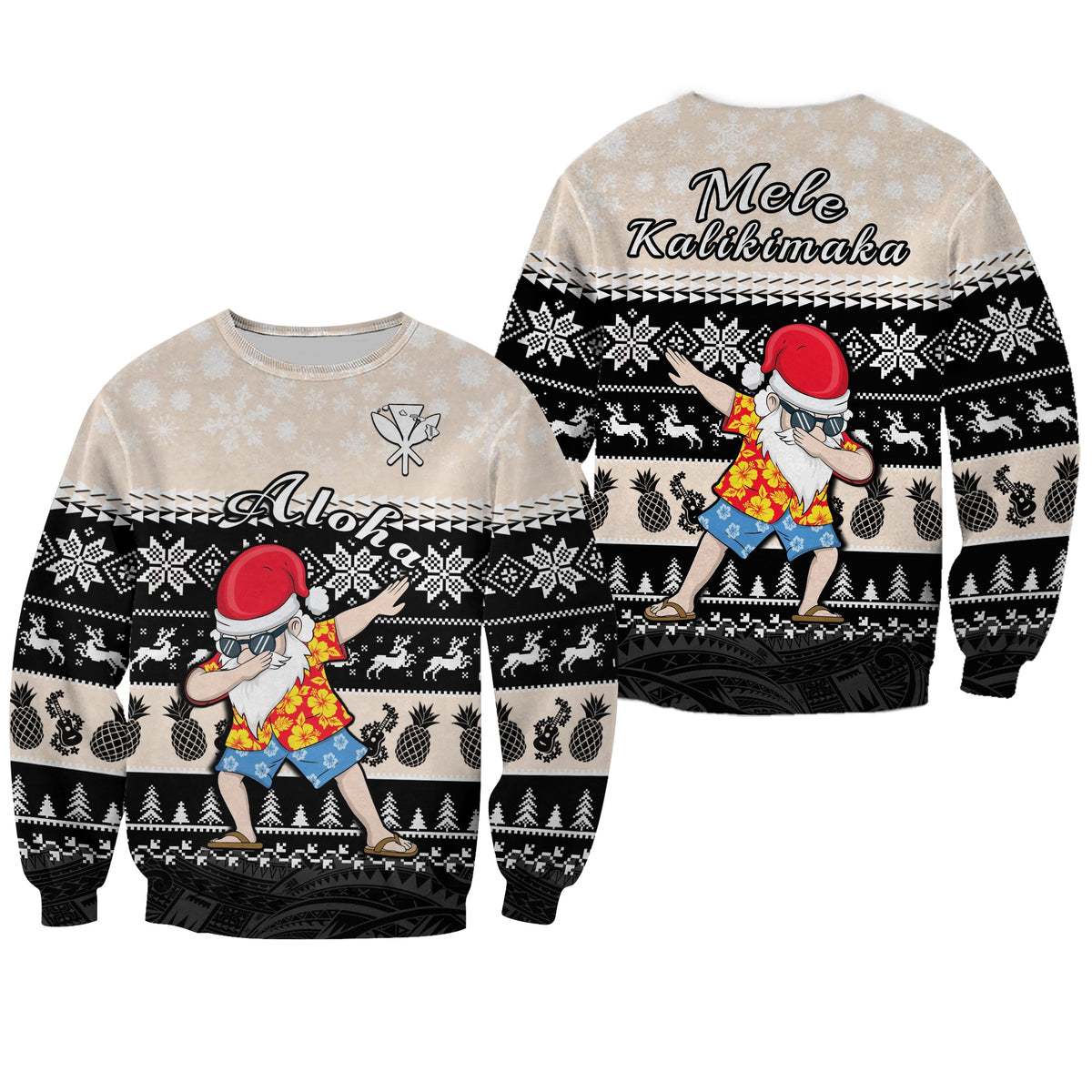 Hawaii Mele Kalikimaka Sweatshirt Dabbing Santa Black Merry Christmas LT14 Unisex Black - Polynesian Pride