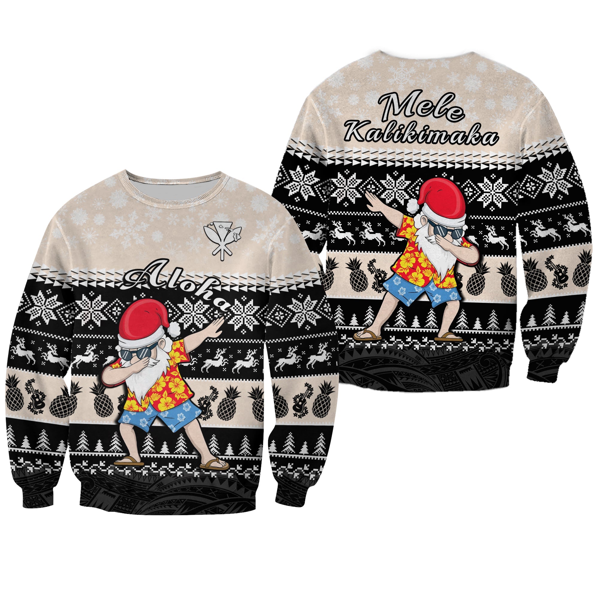 Hawaii Mele Kalikimaka Sweatshirt Dabbing Santa Black Merry Christmas LT14 Unisex Black - Polynesian Pride